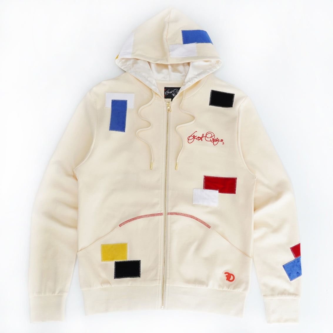 F5715 Frost Patchwork Zip Up Hoodie - Natural