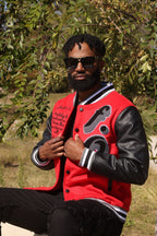 F1026 Product of Poverty Varsity Jacket - Red