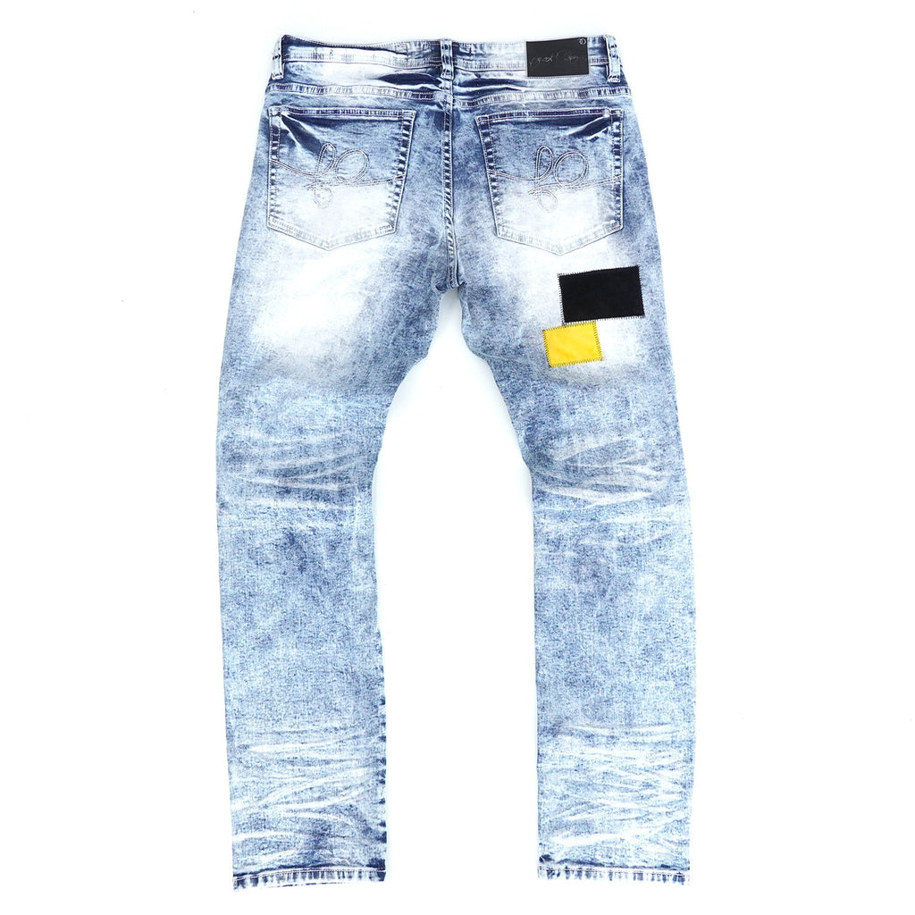 F1715 Frost Patchwork Denim Shredded Jeans - Light Wash