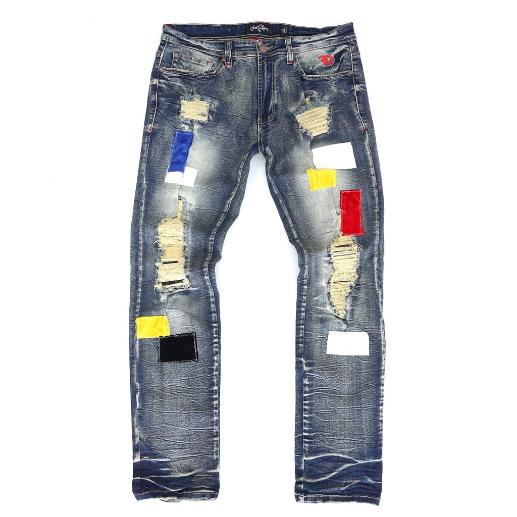 F1715 Frost Patchwork Denim Shredded Jeans - Dirt
