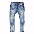 F1778 Frost Shredded Jeans w/ paint - Light Wash