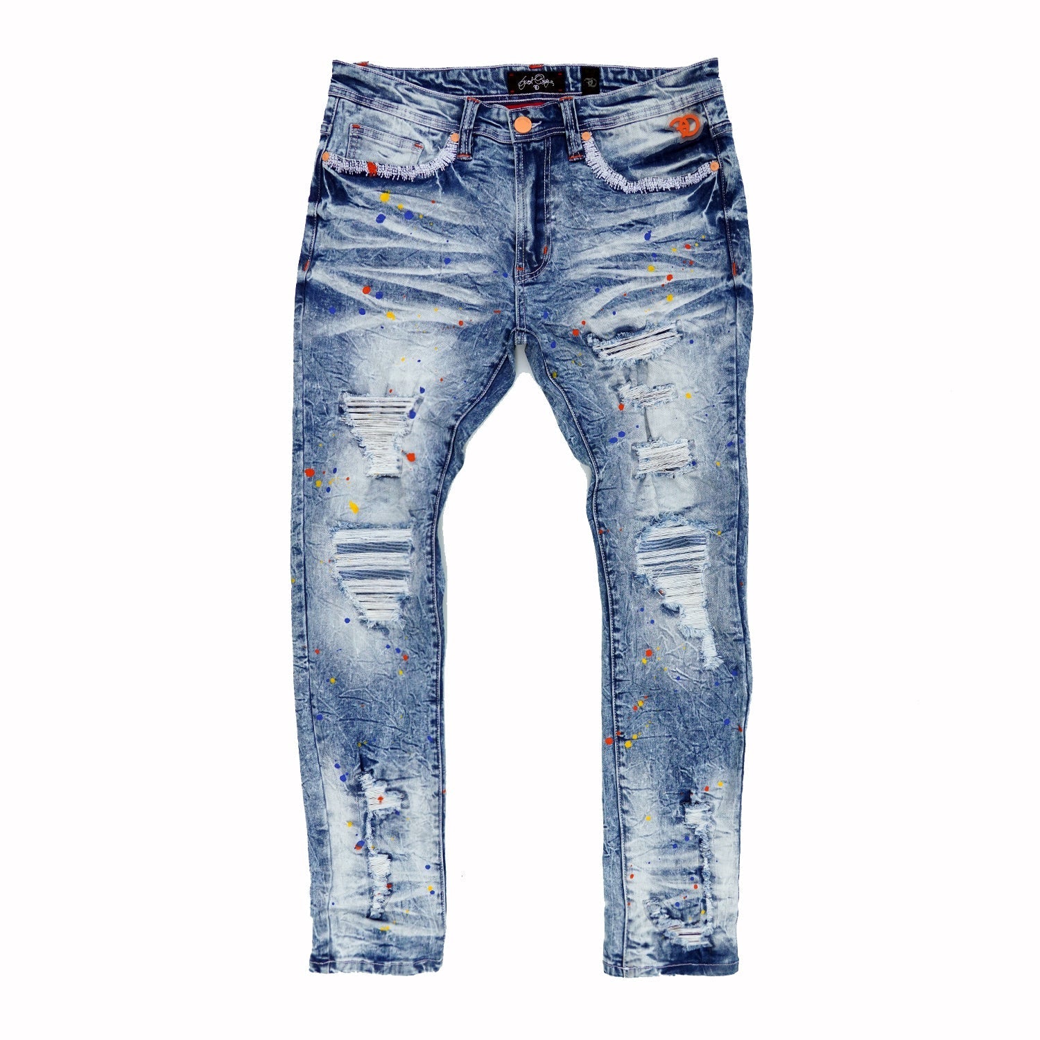 F1778 Frost Shredded Jeans w/ paint - Light Wash