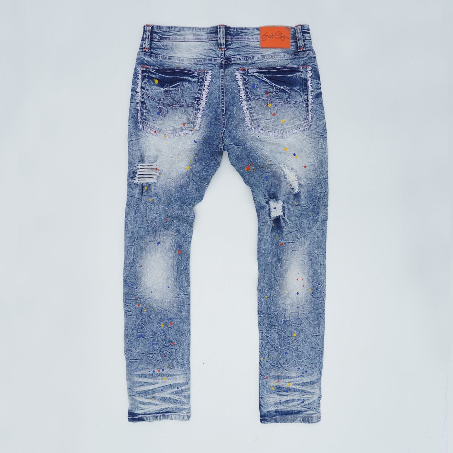F1778 Frost Shredded Jeans w/ paint - Light Wash