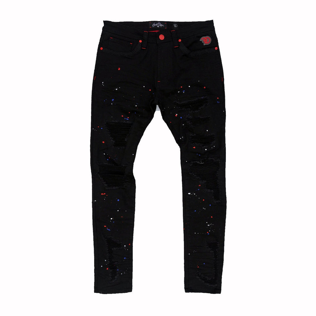 F1778 Frost Shredded Jeans w/ paint - Black