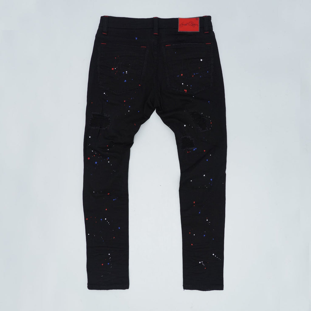 F1778 Frost Shredded Jeans w/ paint - Black