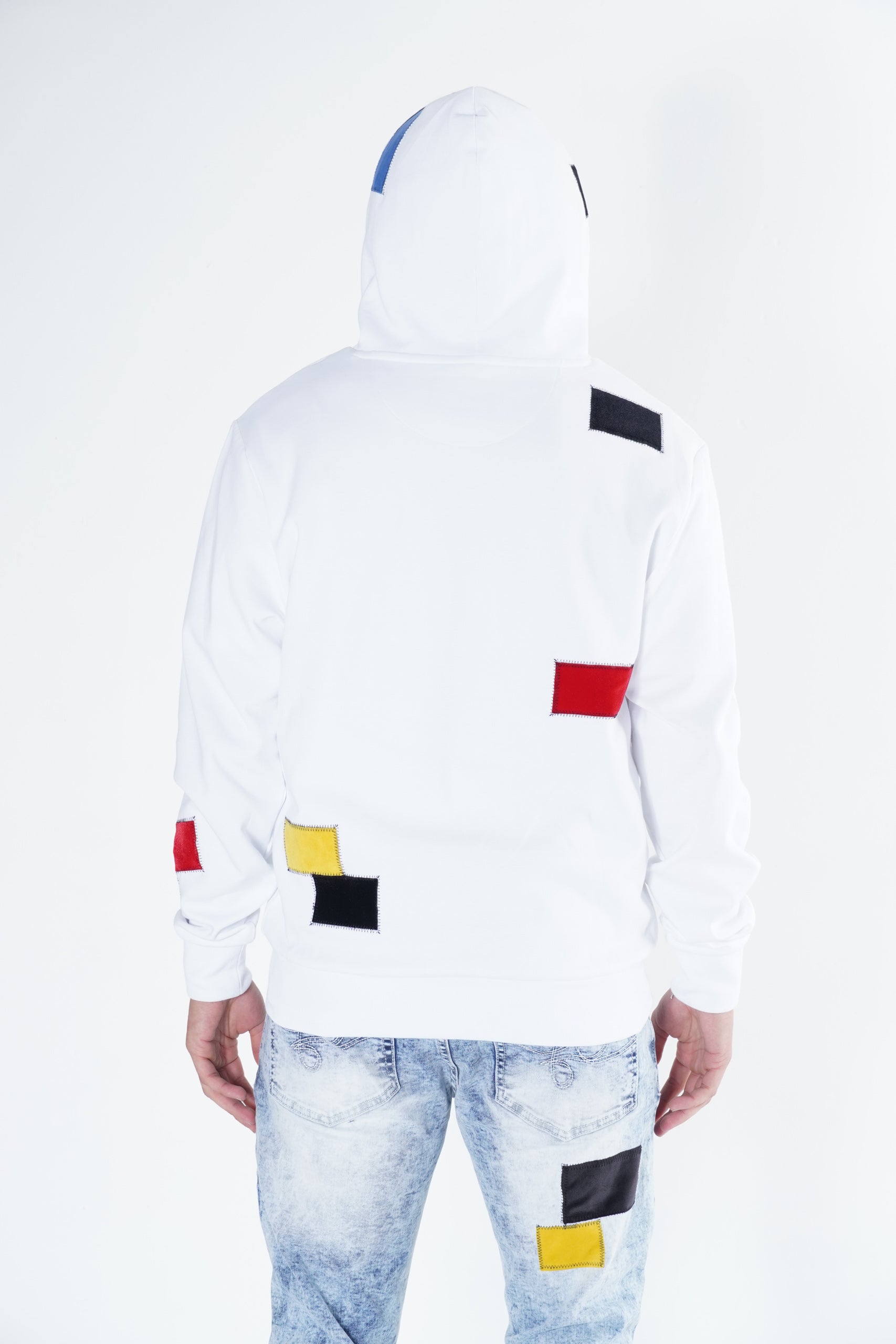 F5715 Frost Patchwork Zip Up Hoodie - White