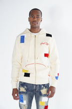 F5715 Frost Patchwork Zip Up Hoodie - Natural