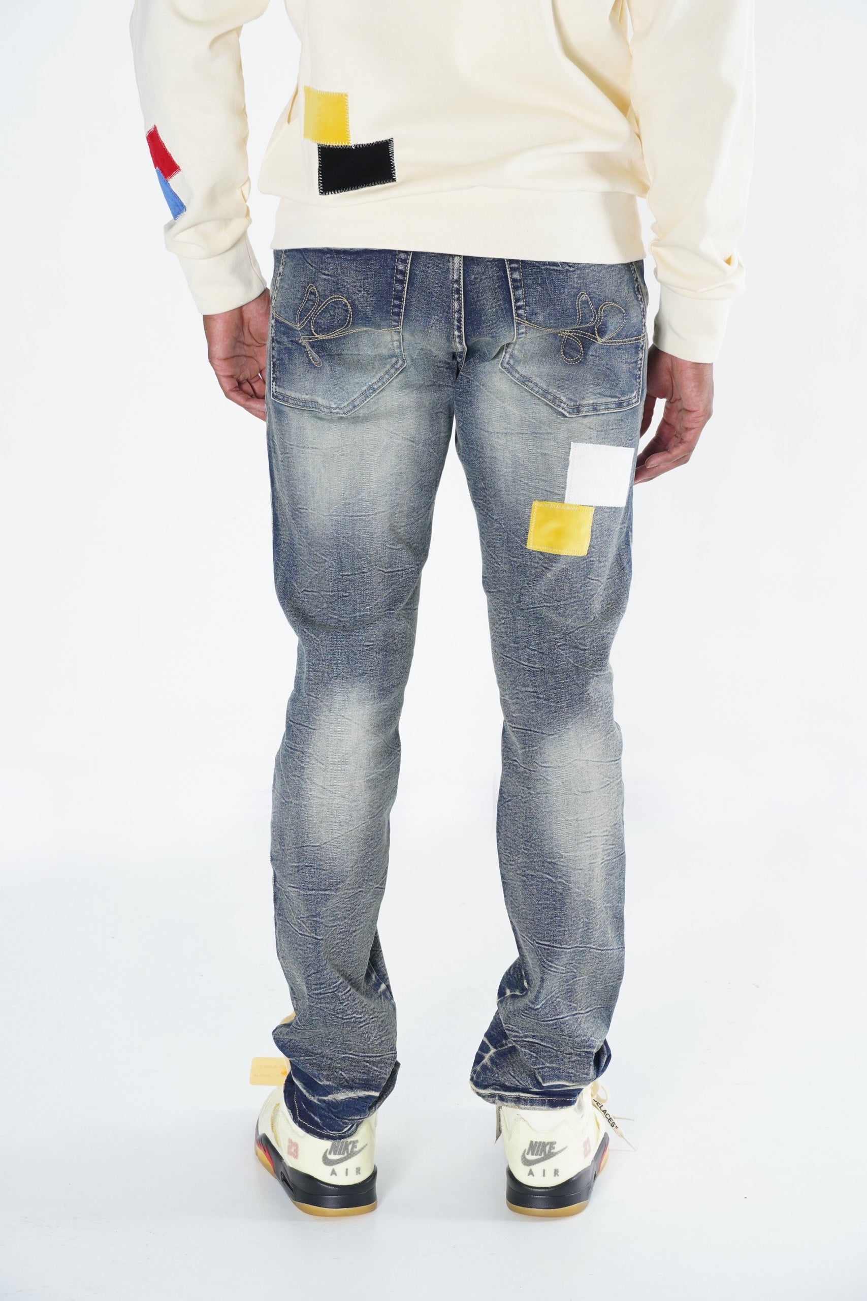 F1715 Frost Patchwork Denim Shredded Jeans - Dirt