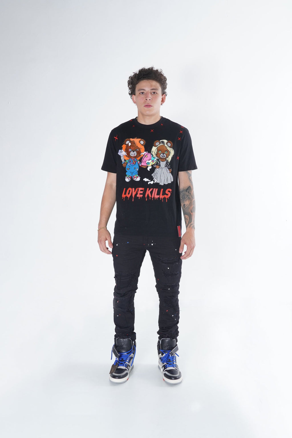 F1778 Frost Shredded Jeans w/ paint - Black