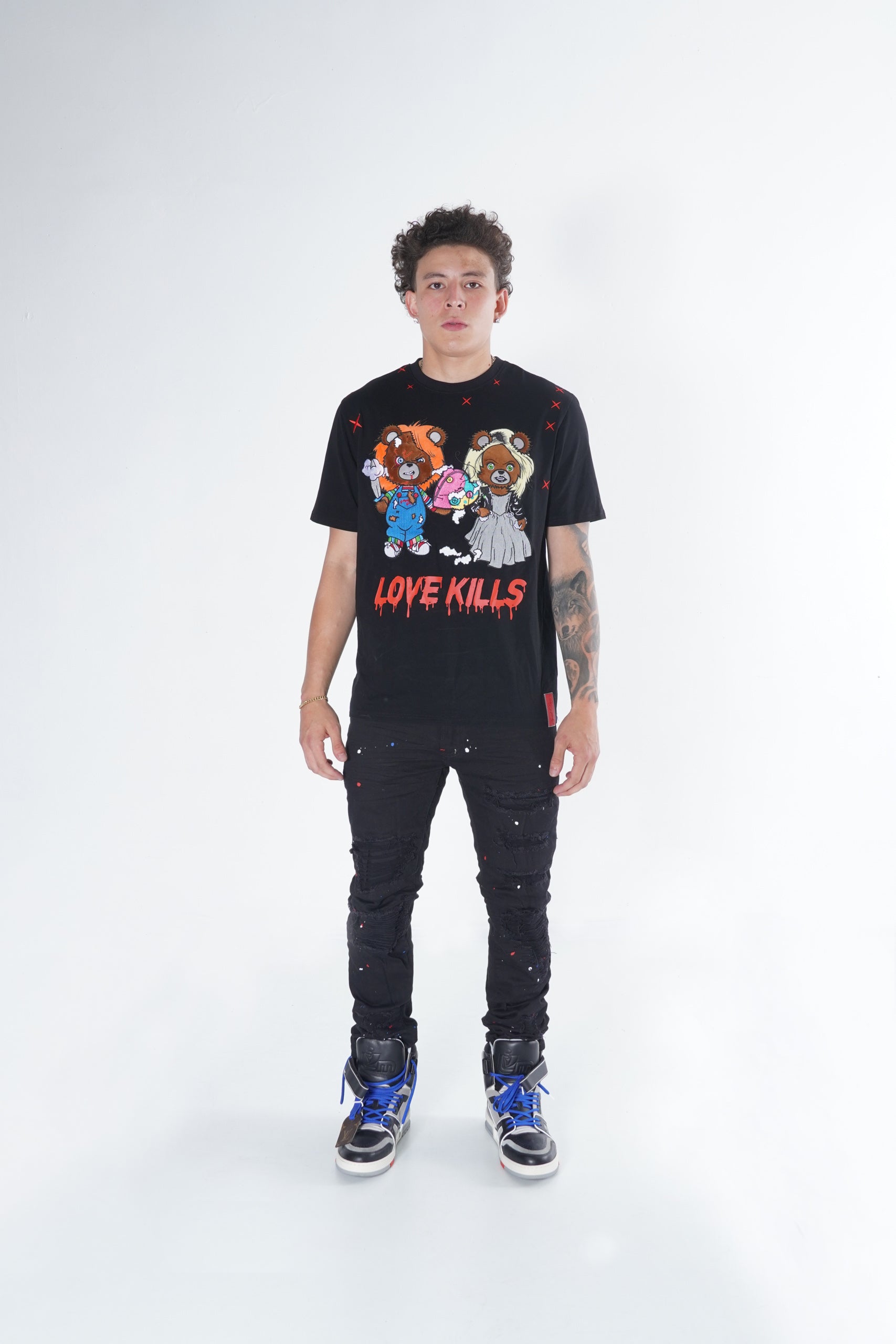 F1778 Frost Shredded Jeans w/ paint - Black
