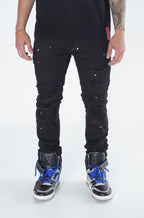 F1778 Frost Shredded Jeans w/ paint - Black