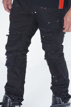 F1778 Frost Shredded Jeans w/ paint - Black