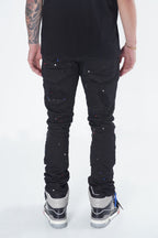 F1778 Frost Shredded Jeans w/ paint - Black