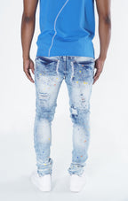 F1778 Frost Shredded Jeans w/ paint - Light Wash