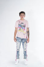 F1782 Shredded Jeans w/ Drawstring Side Tape - Dirt Wash