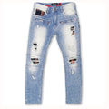 M1768 Makobi Malachy Jeans w/ Contrast Underlay - Light Wash/Navy