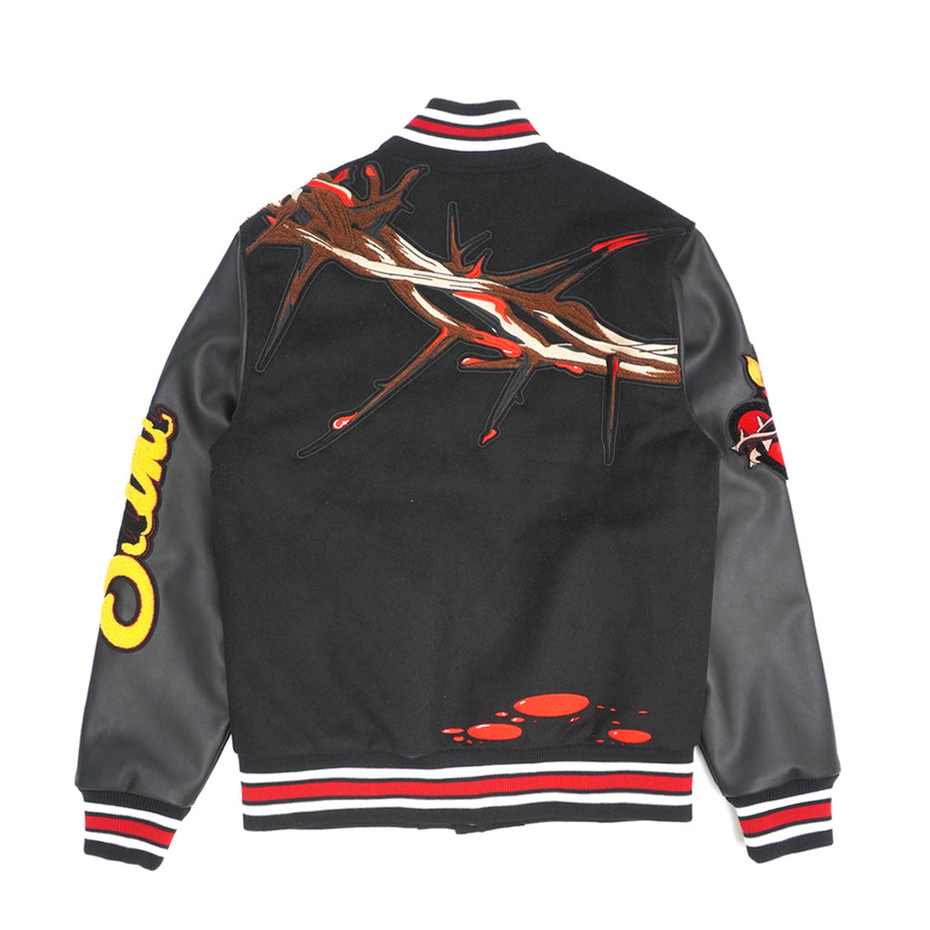 F1021 "SAINTS" Wool Varsity Jacket - Black