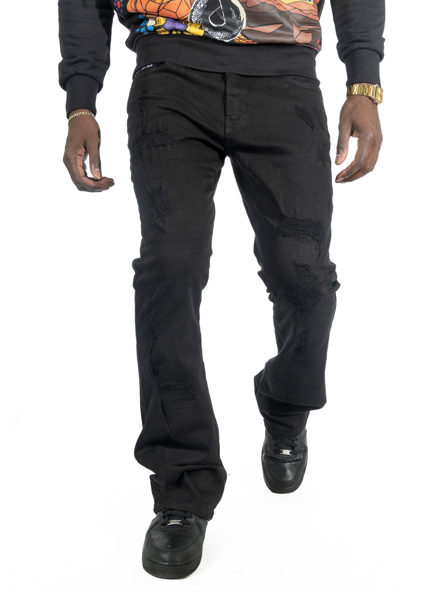 F1712 Alono Stacked Jeans - Black-Black