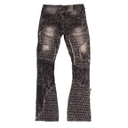 F1723 Tattered Denim Stacked Jeans - Black