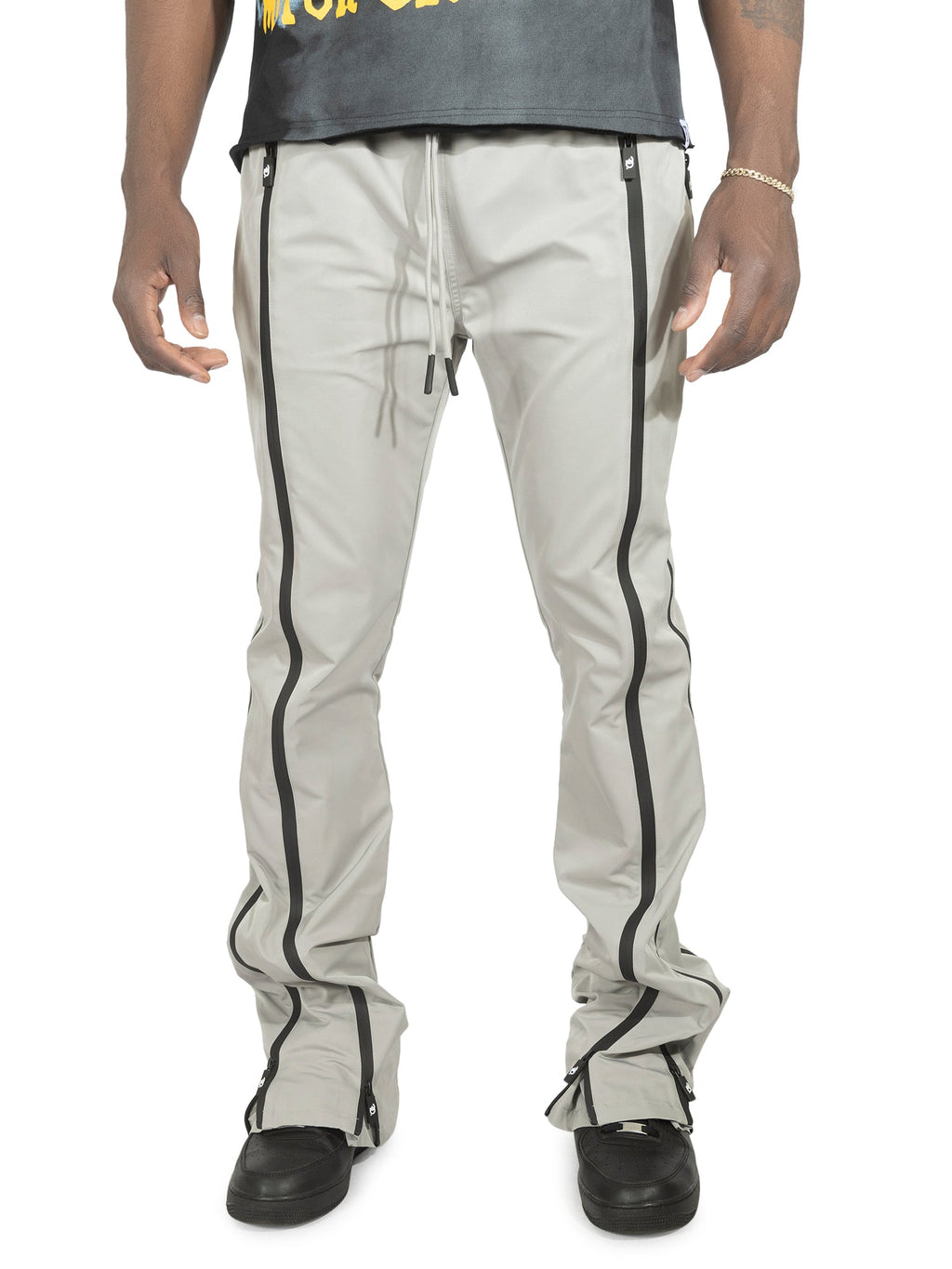 F1736 Zerelly Nylon Stacked Pants - Gray