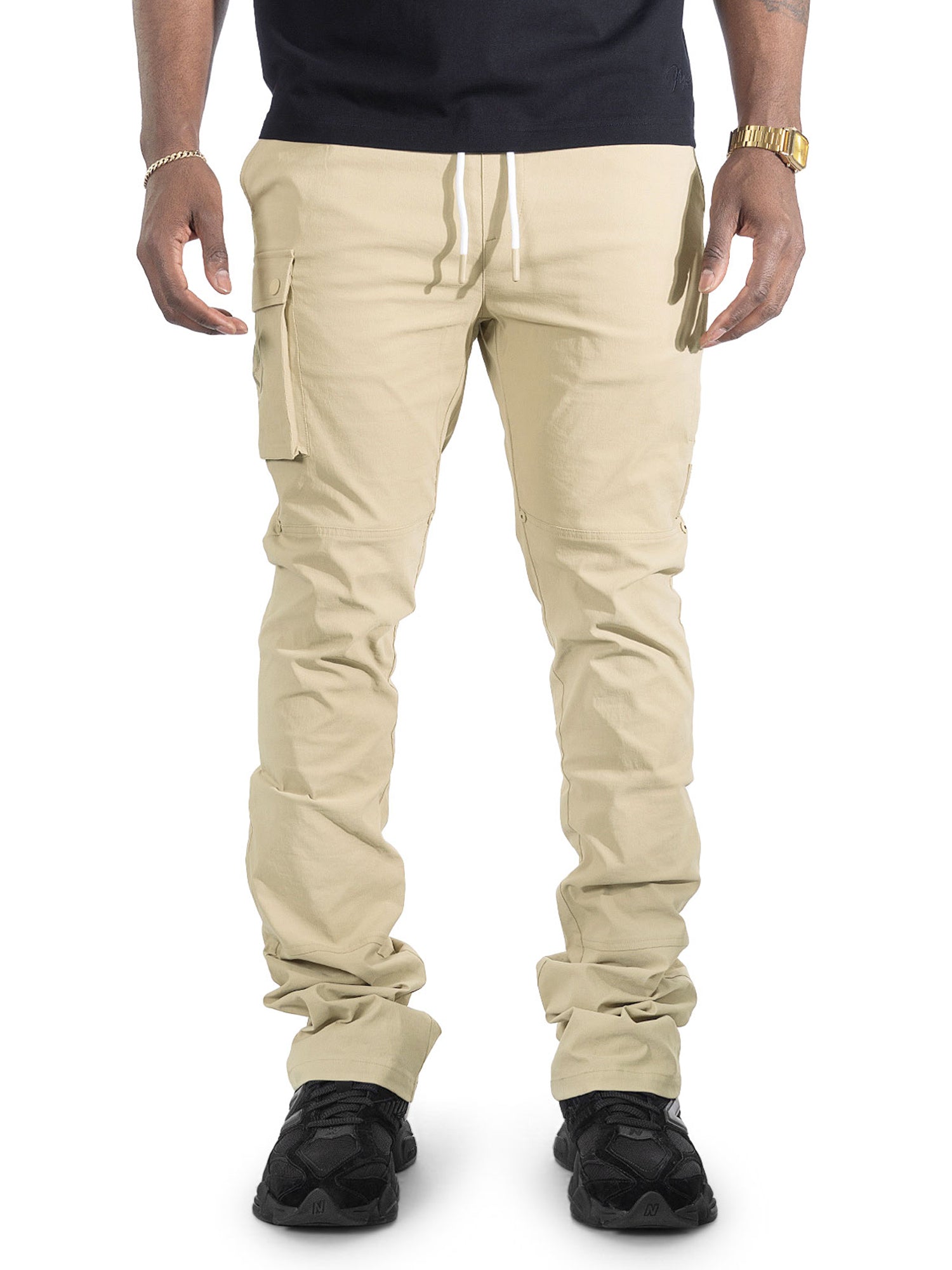 M1634 Adorni Stacked Nylon Pants - Khaki