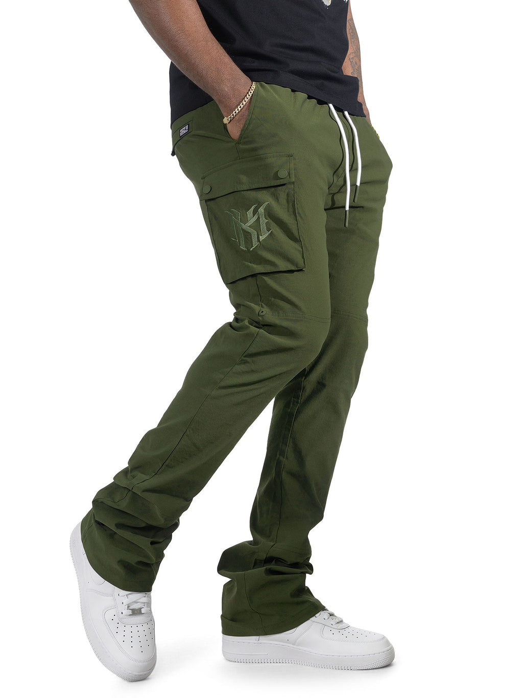 M1634 Adorni Stacked Nylon Pants - Olive